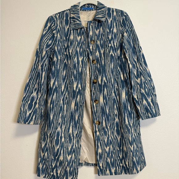 J.MCLAUGHLIN BEAU BOIS ECRU/DENIM WELLINGTON COAT WOMENS SZ S - Picture 2 of 7